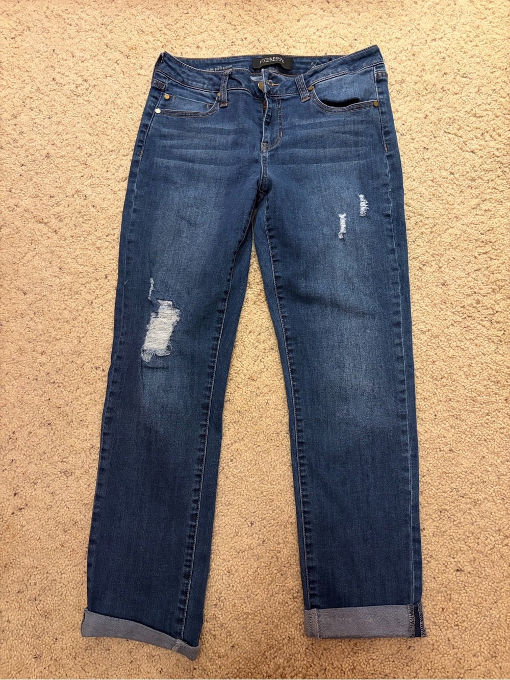 Liverpool Jeans Company Dark Blue Distressed Boyfriend Jeans
